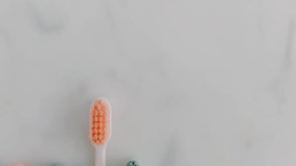 A dog-safe toothbrush and toothpaste tube set on a bathroom counter