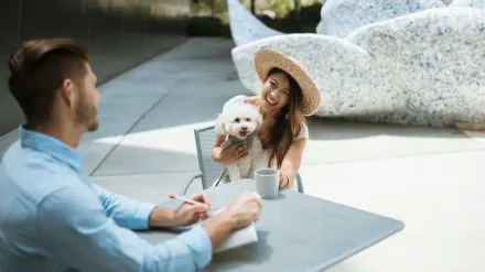 Dog at an outdoor cafe