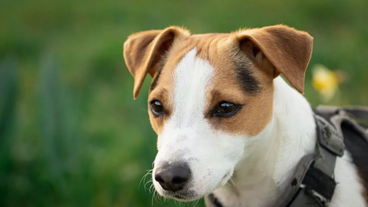 Dog wearing a harness